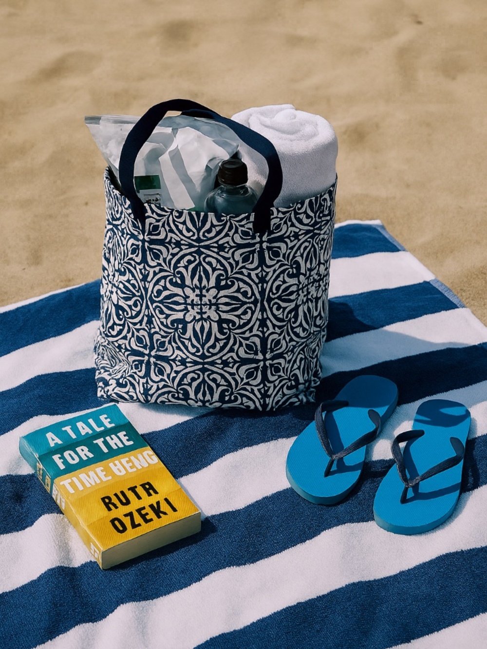 Unisex Blue White Cotton Tote Bag